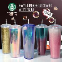 ONLYE มีในสต็อก⚡แก้วแบบมีหลอดเพชรถ้วยน้ำประกาย Starbuck Blackpink 710มล./24ออนซ์