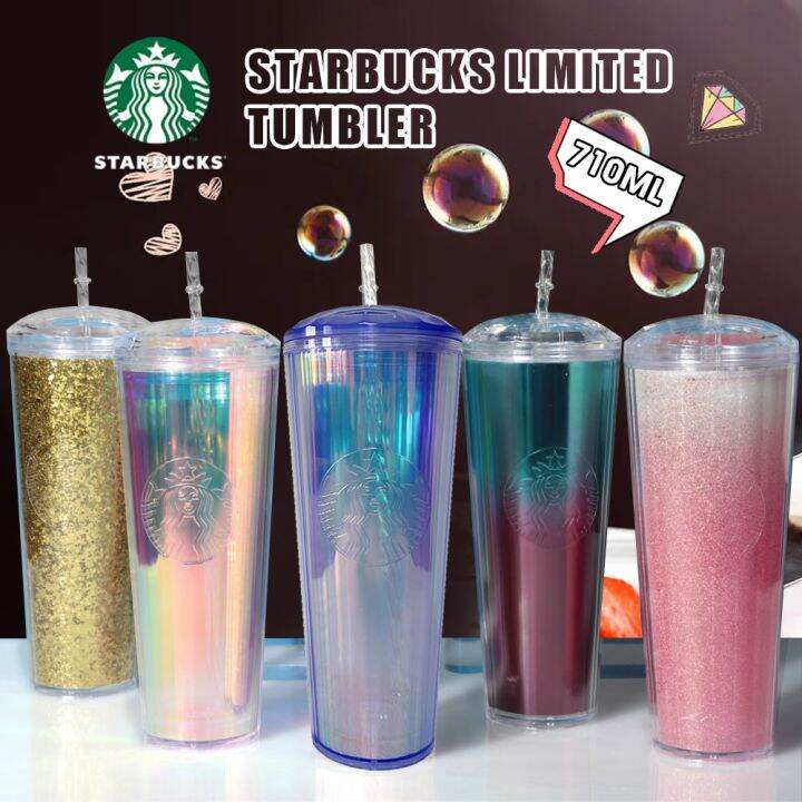 zakka-starbuck-แก้วน้ำขวดน้ำเพชรถ้วยน้ำสวย-แก้วแบบมีหลอด-starbuck-สีชมพูดำ710มล