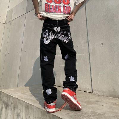 Trousers Y2k Streetwear High Quality Man Pants Letter Embroidery Baggy Jeans Four Leaf Clover Oversize Summer Mens Clothing