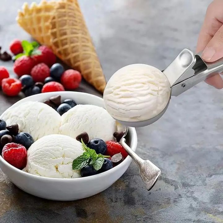 ที่ตักไอศกรีมพร้อมทริกเกอร์สแตนเลสแบบไม่ติดเครื่องมือตักสำหรับไอศครีมโยเกิร์ตแช่แข็งแตงโม