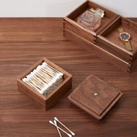 Wood Cotton Swab Storage Box Household Toothpick Dental Floss Box with Lid Dustproof Table Top Cotton Pad Storage Box Walnut Box