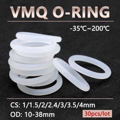 30pcs White Silicone O Ring CS 1 1.5 2 2.4 3 3.5 4mm OD 10-38mm Food Grade Waterproof Washer Rubber Insulated Seal Gasket VMQ Gas Stove Parts Accessor