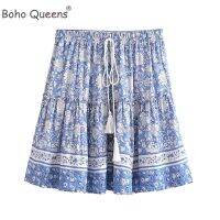 【CW】 Boho Tassel Short Skirt Floral Printed Rayon Cotton Ladies Happie Skirts