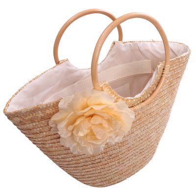 Pink Memory Womens Straw Handbag Flower Woven Summer Beach Messenger Tote Bag Basket Shopper Purse