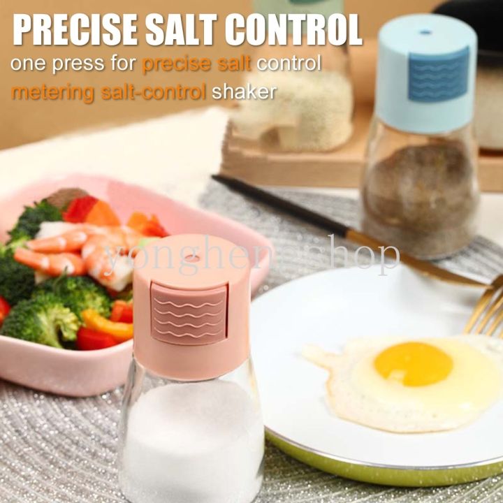 creative-salt-control-glass-bottle-press-type-quantitative-pepper-powder-salt-shaker-seasoning-jar-container-metering-salt-dispenser