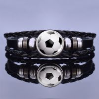 Soccer Leather Bracelet Football Glass Metal Buckle Punk Jewelry France Russia UK Flag Bracelet Men Women Punk Wires  Leads Adapters