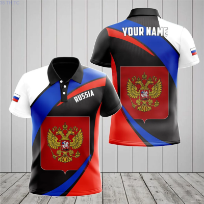 【high quality】  Mens Button Polo Shirt, Printed with Flag of Russia 3d Pattern, New Summer Casual Short Sleeved Mens T-shirt