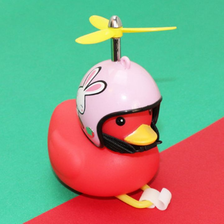 car-red-duck-with-helmet-sunglasses-broken-wind-small-yellow-duck-road-bike-motor-helmet-riding-car-accessories-decor