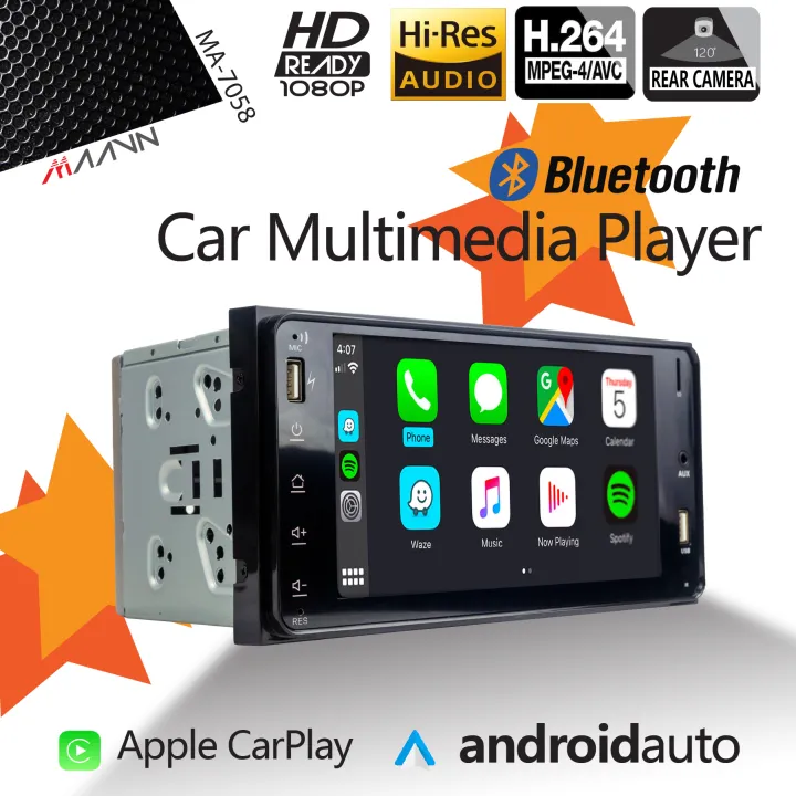 CarPlay AndroidAuto Multimedia Player Receiver with Bluetooth Rearview