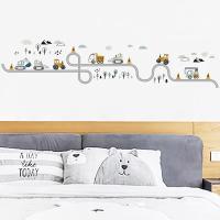 Cartoon Wall Stickers for Boys Room Decoration Traffic Track Cars Truck Tractor Bulldozer Wall Decals for Bedroom Nursery Room Wall Stickers  Decals