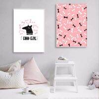 Good Girl สัตว์น่ารักภาพวาดผ้าใบสีชมพูสีขาวและสีดำการ์ตูนกระดูก Nursery Wall Art พิมพ์โปสเตอร์สำหรับห้องเด็กตกแต่งบ้าน New