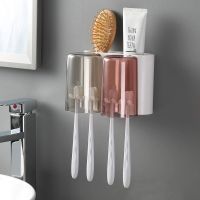 Toothbrush Holder Wall Mounted Family Set No Drilling Electric Toothpaste Rack for Bathroom 2 or 3 Cups