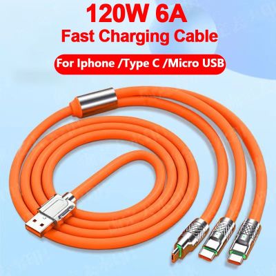 3 In 1 120W 6A Fast cable USB Type C Micro USB Multiple USB Port Phone power bank Charging Cables For Xiaomi Samsung iPhone 14 Cables  Converters