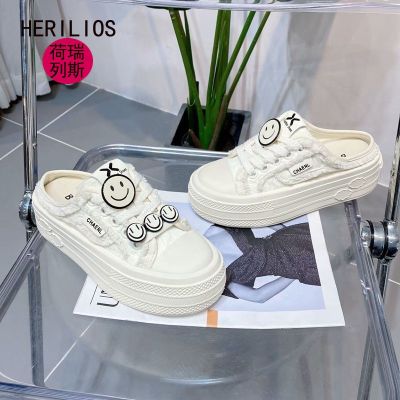 【Hot Sale】 HERILIOS half-slippers womens outerwear shoes thick-soled 2023 summer new all-match half-slip white casual