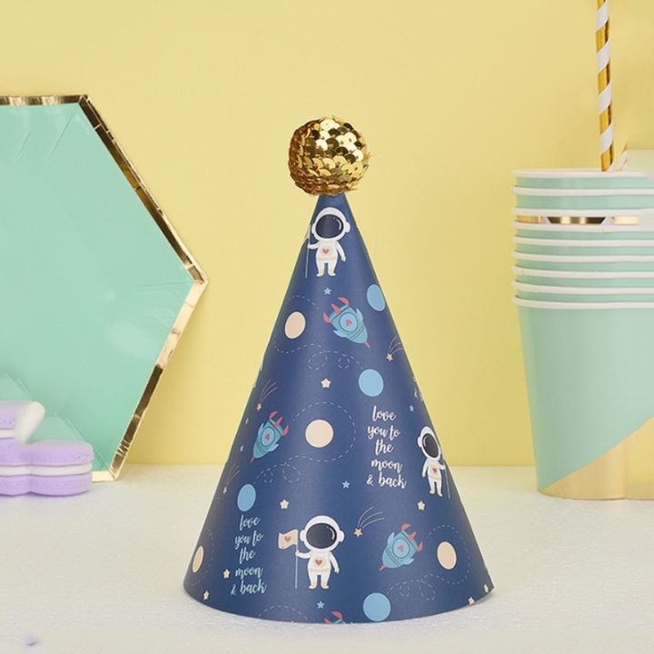 space-birthday-party-hats-and-rocket-starry-sky-hat-astronaut-cone-hats-kids-baby-one-year-old-happy-birthday-hats-party-supplie