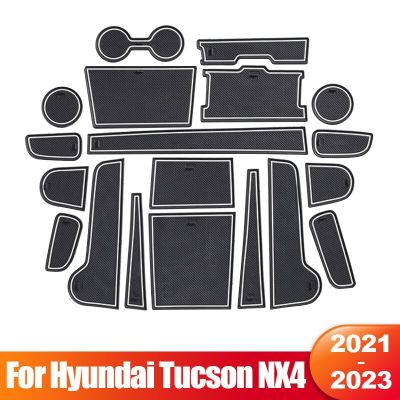 [2023ใหม่] สำหรับ Hyundai Tucson NX4 2021 2022 2023ไฮบริด N Line กันลื่นประตูช่องประตูแผ่นรองแก้วประตูกันลื่นแผ่นรองแก้วอุปกรณ์ตกแต่งภายใน