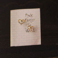 14K Solid Gold Crystal Dainty My heart be my valentine Stud Earring Jewelry Simple Minimal Style Victorian Vintage retro