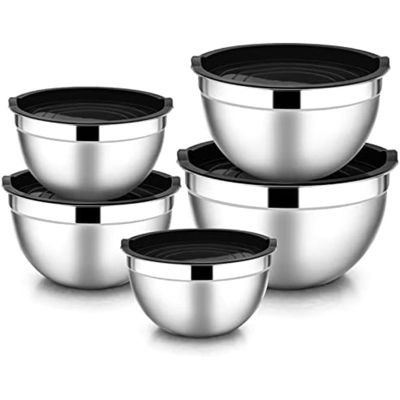 5 Pcs Mixing Bowl,Stainless Steel Stackable Salad Bowl with Airtight Lid,Serving Bowl for Kitchen Cooking Baking,Etc