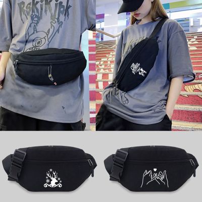 Fashion Chest Messenger Bags Women Travel Waist Bag White Picture Series Shoulder Crossbody Bag Outdoor Sports Waist Storage Bag Running Belt