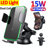 15W Wireless Car Charger Dual Coil Auto Car Phone Holder Stand For 14 13 12 X Samsung Z Flip Infrared Fast Car Charging