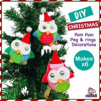 SALE CLEARANCE! Christmas Owl Pom Pom Peg/ Ring Decoration Craft Kit, kids craft, kids art and crafts, kids DIY, DIY crafts, craft kit, kids art kits, arts and crafts, Christmas toy, Christmas stocking Filler, Christmas Craft