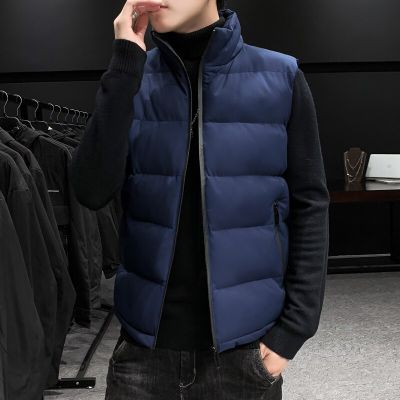 ZZOOI Winter Mens Down Cotton Vest Casual Jacket Mens Warm Vest Jacket Large Size Trendy M-5XL