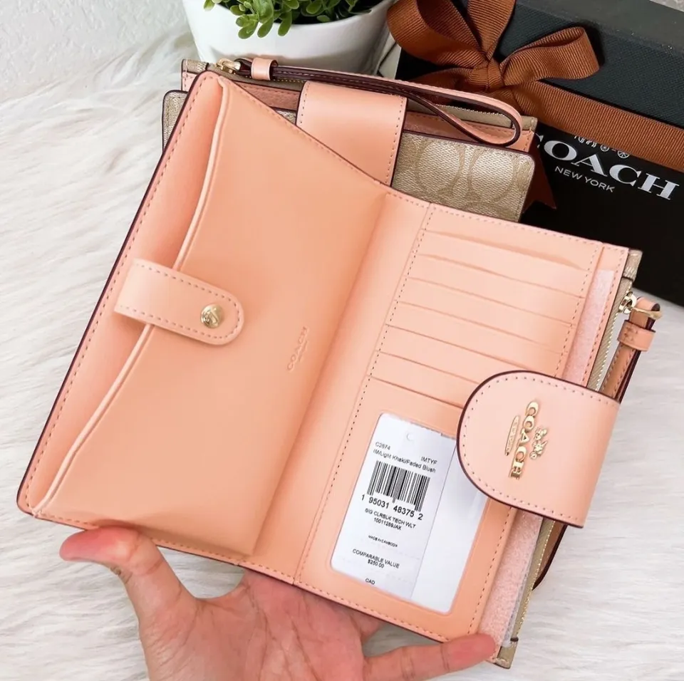 Coach Signature Colorblock Tech Wallet in Brown Shell Pink (C2874) - USA  Loveshoppe