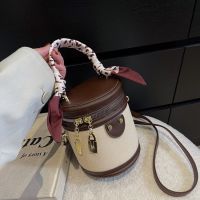 Niche Mini Shoulder Bag Vintage Color Matching Bucket Casual Small Versatile Commuter Fashionable Leather Messenger Portable Cylinder 【AUG】