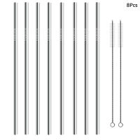 8pcs Cup Metal Straw Reusable Drinking Stainless Steel Straw with Cleaner Brush for Mugs Bendy Upright Straw Bar Accessories Specialty Glassware