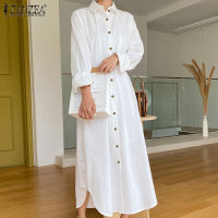 ZANZEA Fashion OL Women Shirt Dress 2021 Autumn Long Sleeve Midi Vestidos Oversized Casual Solid A-line Sundress Holiday Robe 7