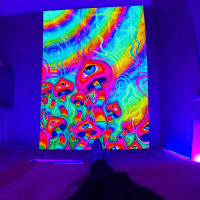 【cw】Black Light Tapestry Wall Hanging UV Reactive Psychedelic Mushroom Hippie Tapestry for Bedroom Dorm Indie Room Decor ！