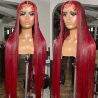 【jw】♕❁☫  99J Wig Burgandy Human Hair Wigs Straight Frontal PrePlucked Hairline Colored