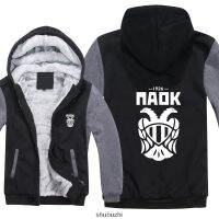 Paok Thessaloniki เสื้อฮู้ดผู้ชาย,เสื้อโค้ทผ้าวูลหนาผ้าฟลีซข้างในเสื้อกันหนาวแบบสวมหัว