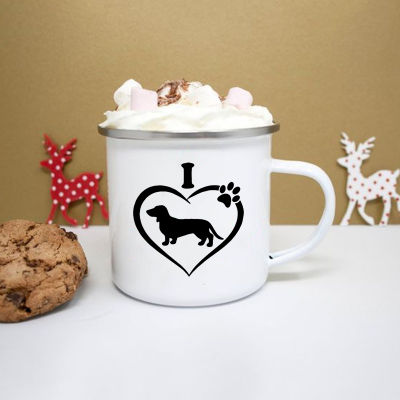 I Love Dachshunds Print Mugs Creative Coffee Cocoa Cup Drinks Dessert Breakfast Milk Cup Enamel Mugs Handle Drinkware Best Gifts