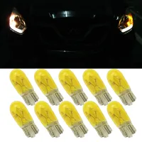 (Premium car)10x สีเหลือง T10 W5W หลอดไฟฮาโลเจน W5w 194 168 501ลิ่มหลอดฮาโลเจน DC 12โวลต์5วัตต์ที่จอดรถด้านข้างชงแดชบอร์ดแสง