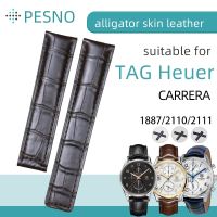 PESNO เหมาะสำหรับ TAG Heuer CARRERA 1887/2110/2111หนังจระเข้แท้สายรัดนาฬิกาข้อมือนาฬิกาความหนาของผู้ชาย