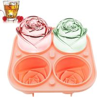 3D Rose Ice Molds 2.5 Inch  Large Ice Cube Trays  Make 4 Giant Cute Flower Shape Ice  Silicone Rubber Fun Big Ice Ball Maker Ice Maker Ice Cream Mould