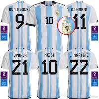 เสื้อกีฬาแขนสั้น ลายทีมชาติฟุตบอล Messi Di Maria Martinez Dybala Aguero 22-23 World Cup ชุดเหย้า 3 ดาว