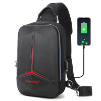 SUUTOOP Men Multifunction PVC Anti-theft Shoulder Bag USB Crossbody Bag Travel Sling Bag Pack Messenger Pack Chest Bag for Male