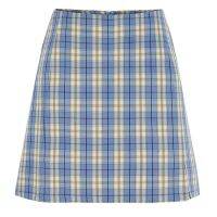Womens sports shorts pants short skirtsIns超火蓝色格子半身裙女2020高腰BM风短裙显瘦开叉a字裙子
