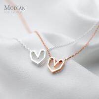 Modian Rose Gold Color Geometric Heart Choker Necklace Charm Sexy 100 925 Sterling Silver Pendant For Women Party Jewelry Gift