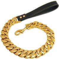 【HOT】∏✖ Dog Leash Collar Lead Super Gold Chain 32mm Bulldog Large