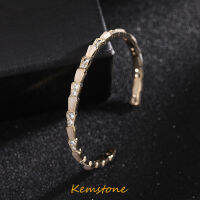 Kemstone Elegant Silver Plated ชุบทองเงาเพทายคริสตัลโอปอลกระดูกงูกำไลพันข้อมือกำไลข้อมือแบบเปิดของขวัญเครื่องประดับหญิง