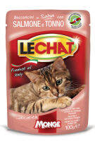 Monge Lechat Pouch Chunkies with Salmon &amp; Tuna อาหารแมว แบบซอง สูตรเนื้อแซลมอน และทูน่า 100 กรัม 24 ซอง