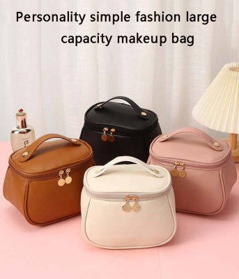 Portable Handbag Large Opening Design Bucket Makeup Bag Personality Solid Color Large Capacity