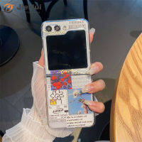 JieHui สำหรับ Samsung Z Flip5 PC Starbucks LABEL Flower Fashion Phone Case