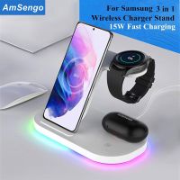 [HOT] 3ใน1แท่นชาร์จไร้สาย15W Fast ตัวชาร์จไฟสำหรับ iPhone Samsung Galaxy S21 S20 S10นาฬิกา3นาฬิกา4 Active 2 Galaxy Buds Pro Live