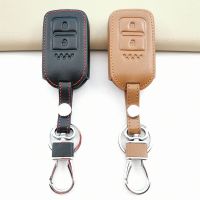 ►☃▫ Leather Remote Car Key Case Cover for Honda Fit Lucky Vezel City Civic Jazz BRV BR-V HRV HR-V Shuttle Gp8 Shell Holder Keychain