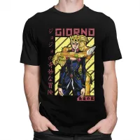 Retro Jojo Bizarre Adventure Tshirt Men Pure Cotton Giorno Giovanna Anime Manga Tees Mothers Day Tshirts