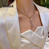 TIMIA สร้อยโซ่โลหะประดับพลอยเทียมจี้รูปหัวใจของขวัญสำหรับปาร์ตี้เครื่องประดับแฟชั่นรอบคอสีทองโช้คเกอร์หนัง Pu สำหรับผู้หญิงสไตล์เกาหลีสร้อยคอโซ่ไหปลาร้า